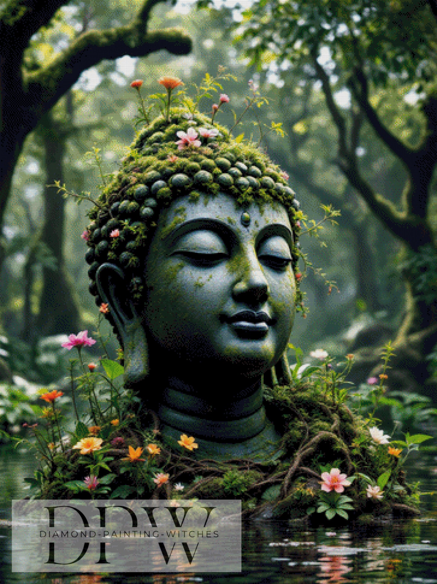 Blumenbuddha by QN, 90x120cm mit 270 Farben DPW-1001