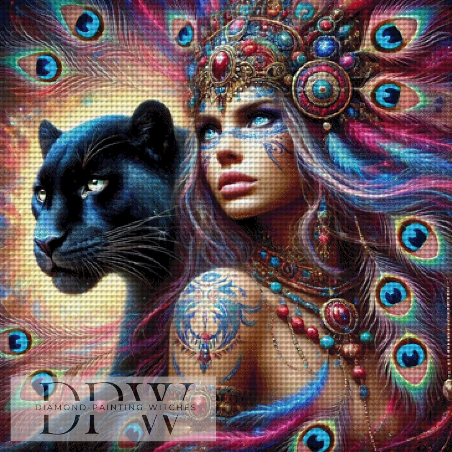 Black Panther Love by CreatiVart, 90x90cm mit 365 Farben DPW-1038