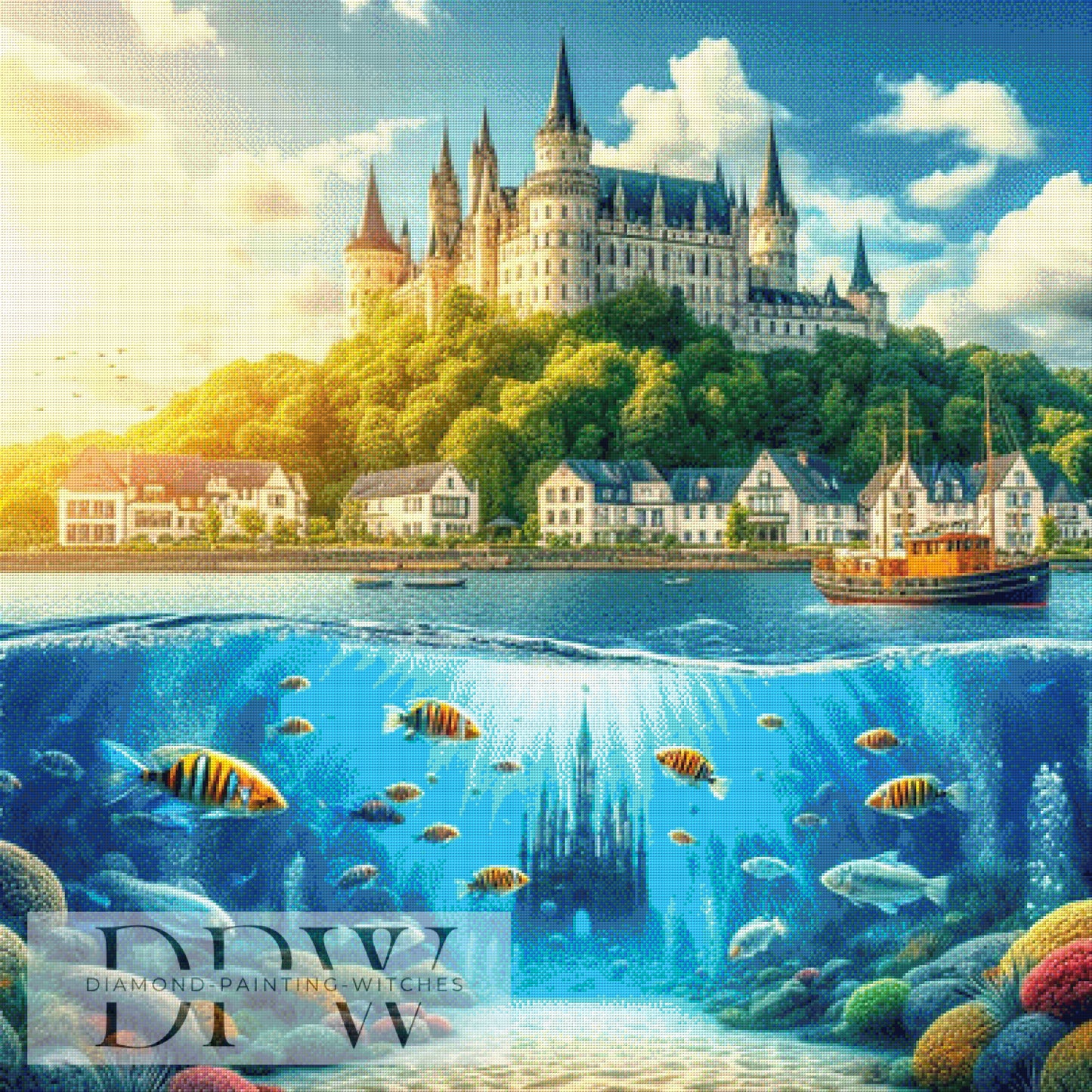 Schloss am Meer by Morrigan, 100x100cm mit 290 Farben DPW-1158