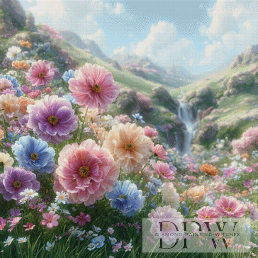 Wildblümchen am Berg by Lisa Morgan 90x90cm mit 280 Farben DPW-1334