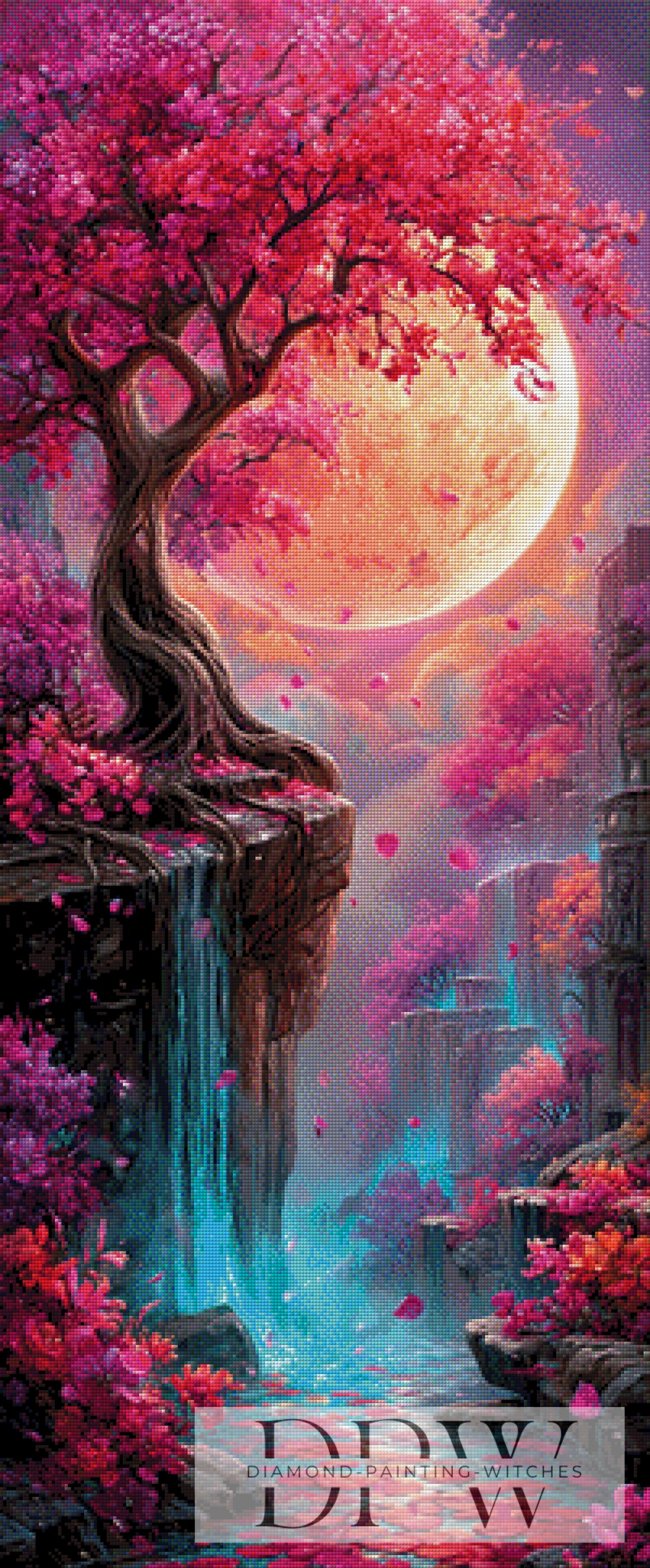 Kirschblüte bei Vollmond by Artifey 50x120cm mit 250 Farben DPW-1408