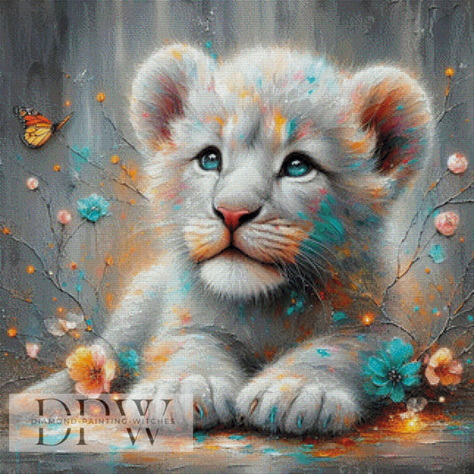 White Baby Lion by CreatiVart, 80x80cm mit 240 Farben DPW-1469