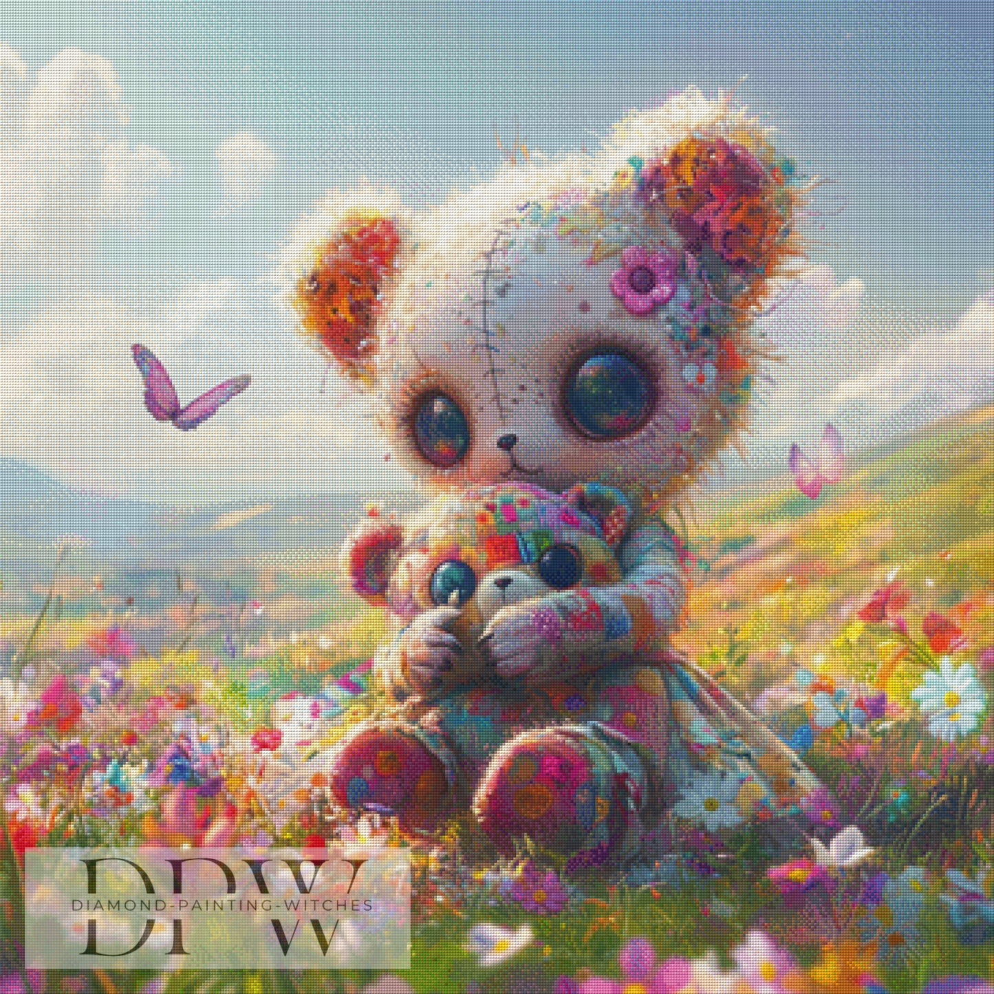 Teddy auf der Wiese by Elly_A.I, 90x90cm mit 340 Farben DPW-1604