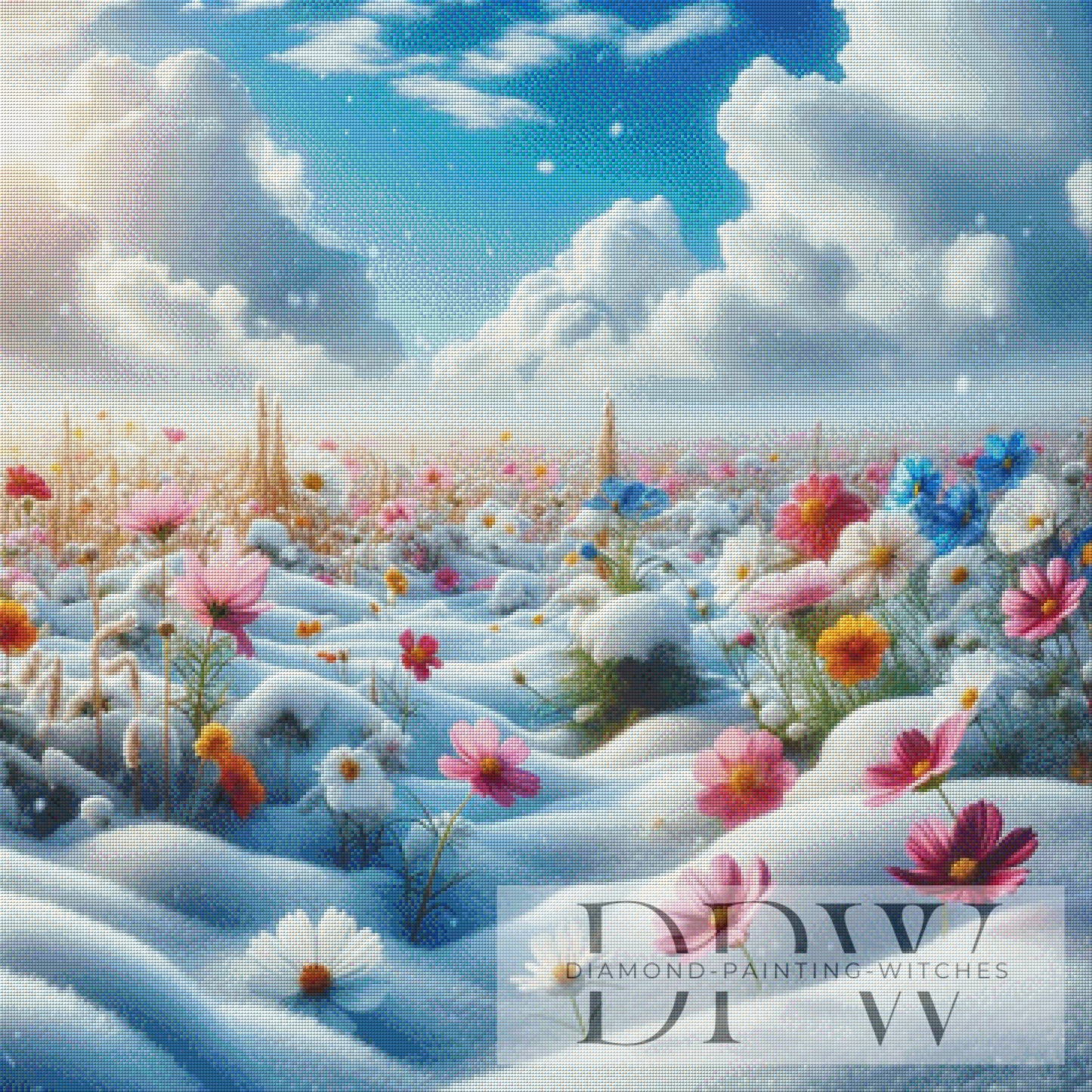 Blümchen im Schnee by DIYnamite 90x90cm mit 280 Farben DPW-1856