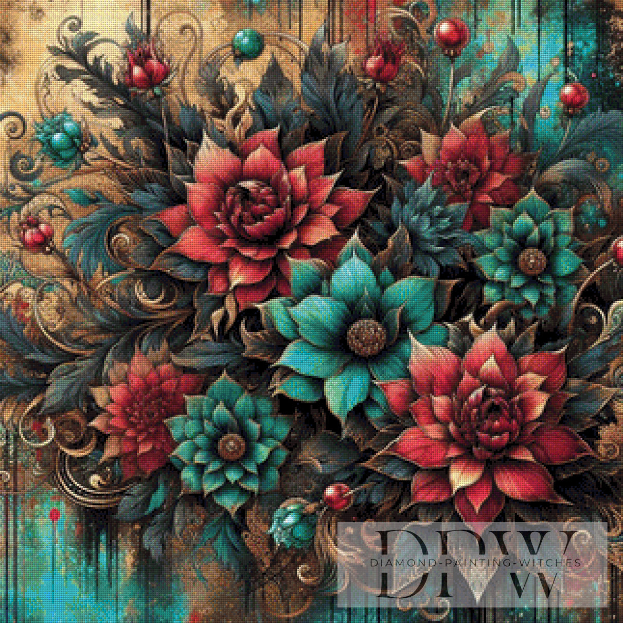 Blütenpracht by Moonlight, 80x80cm mit 230 Farben DPW-1937