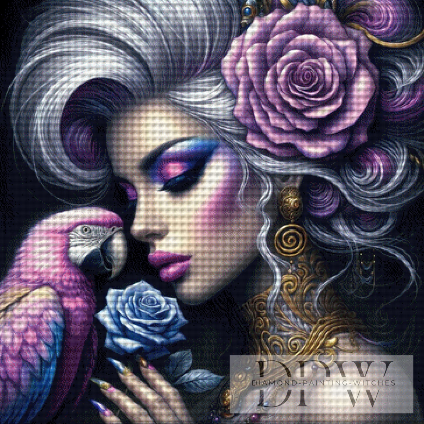 Hair and Feather by CreatiVart, 90x90cm mit 200 Farben DPW-1981