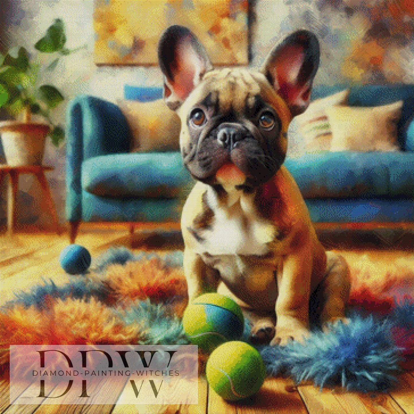 Frenchies Spielzeit by CreatiVart, 90x90cm mit 300 Farben DPW-2028