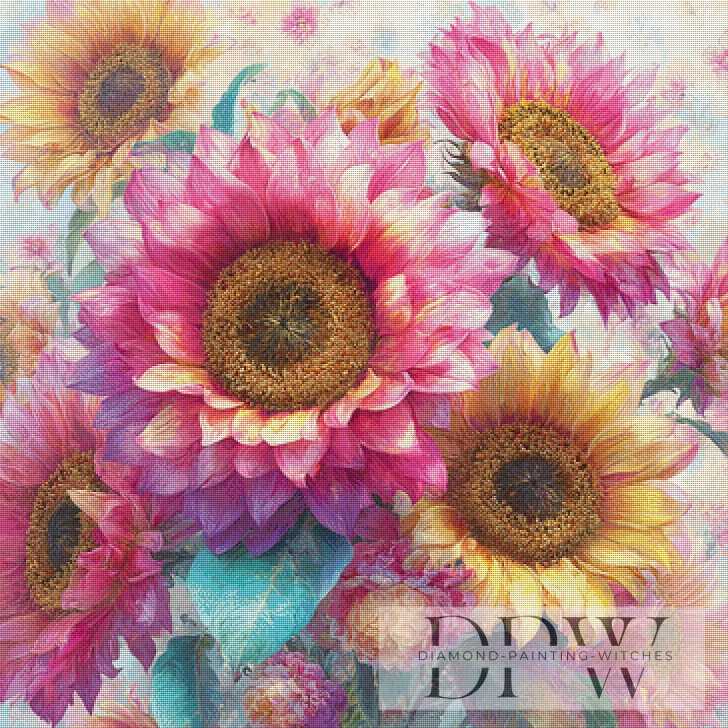 Rosa Sonnenblumenzauber by Lisa Morgan 90x90cm mit 300 Farben DPW-2068