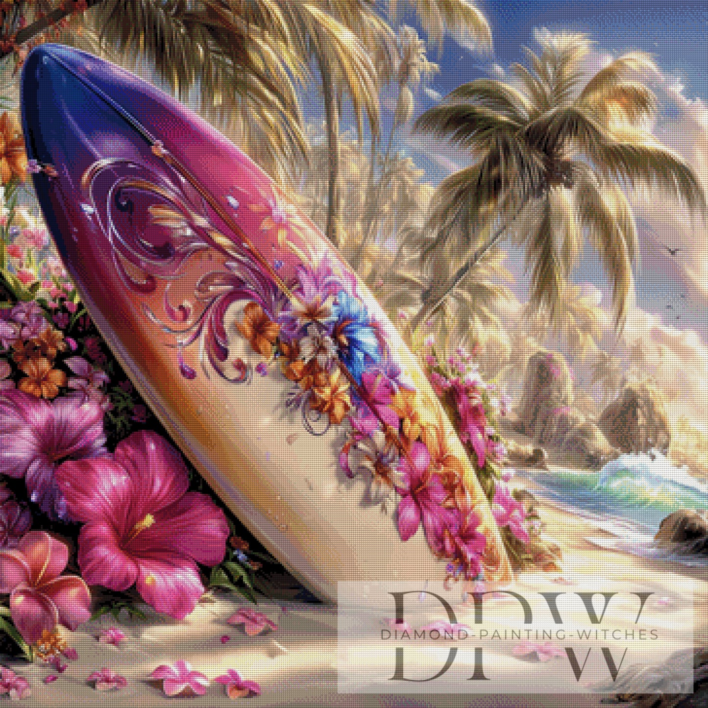 Surfers Paradies by Sweet_Loco_AI 90x90cm mit 310 Farben DPW-2291
