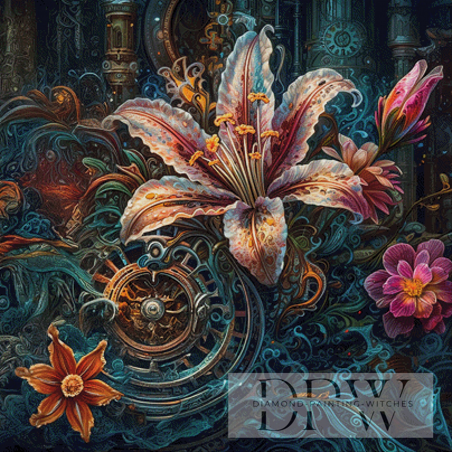 Steampunk Lily II by Catill 100x100cm mit 330 Farben DPW-2383