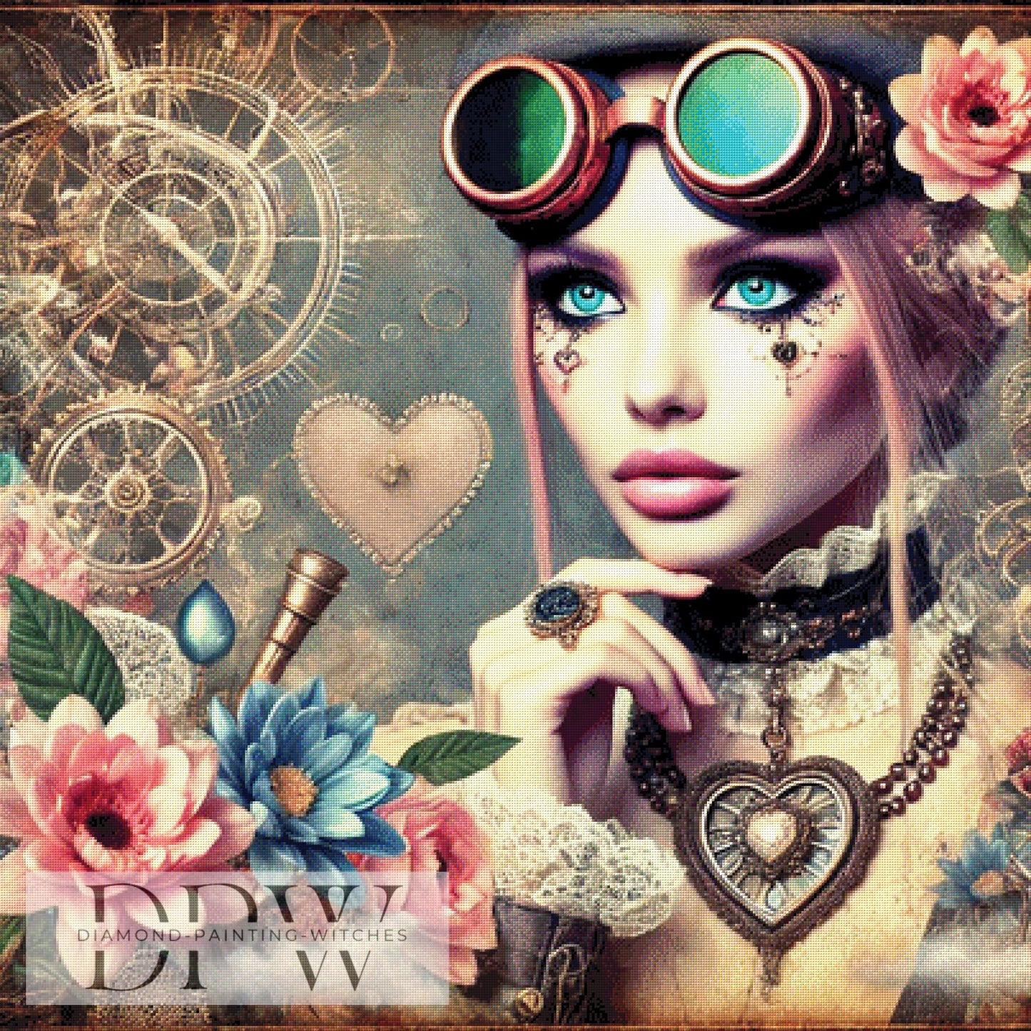 Lady Steamworld by CreatiVart ,100x100cm mit 275 Farben DPW-238