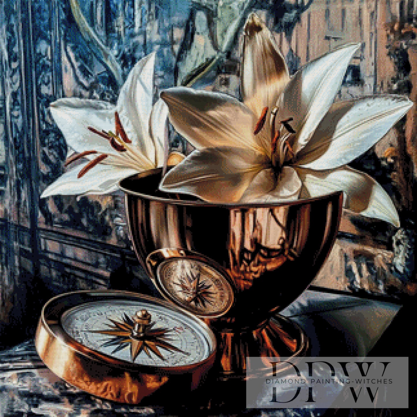 Lilien mit Kompass by theA.art 80x80cm mit 210 Farben DPW-283