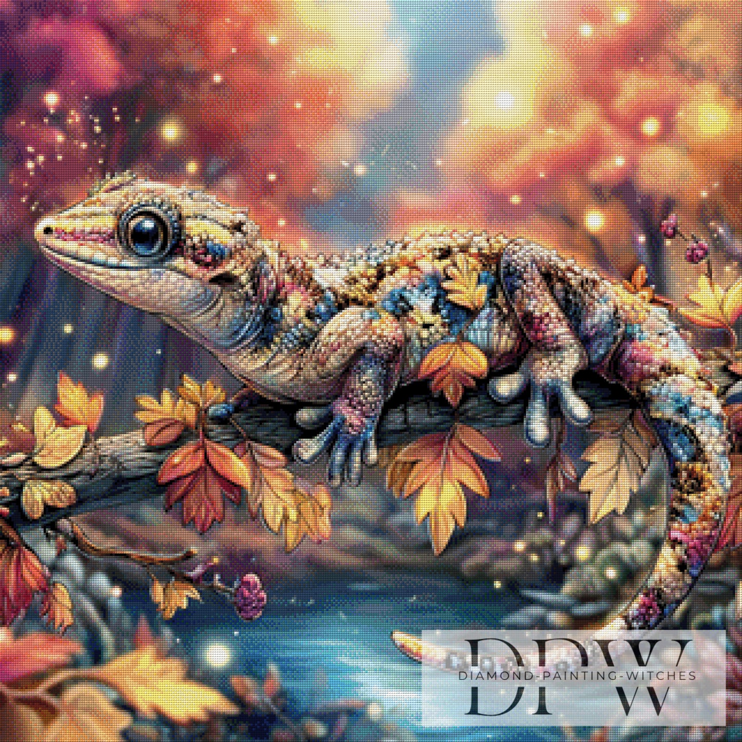 Herbstlicher Gecko by Lisa Morgan 80x80cm mit 280 Farben DPW-2907