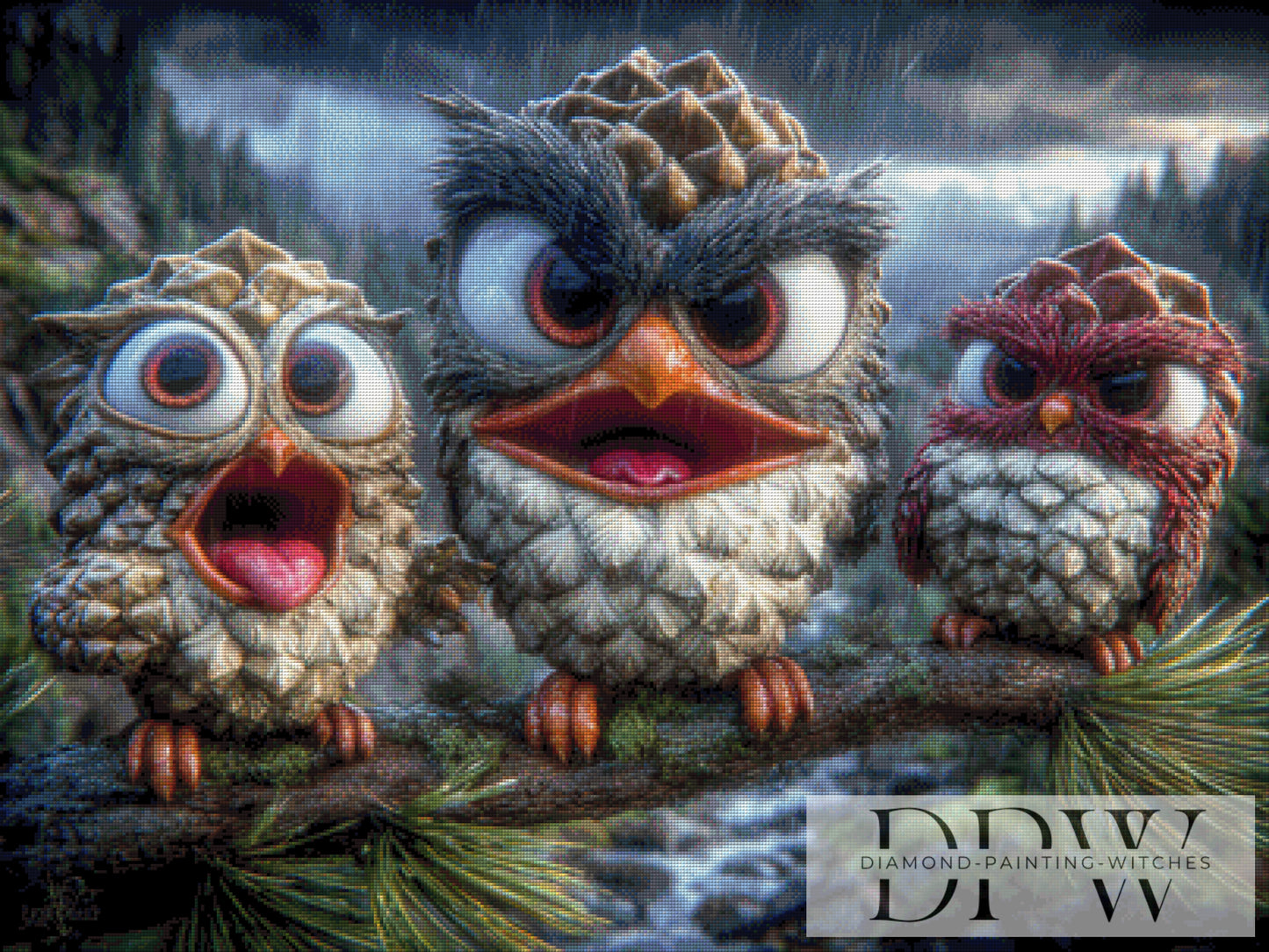 Zapfeneulen by Pixxel Pics 100x75cm mit 280 Farben DPW-2951