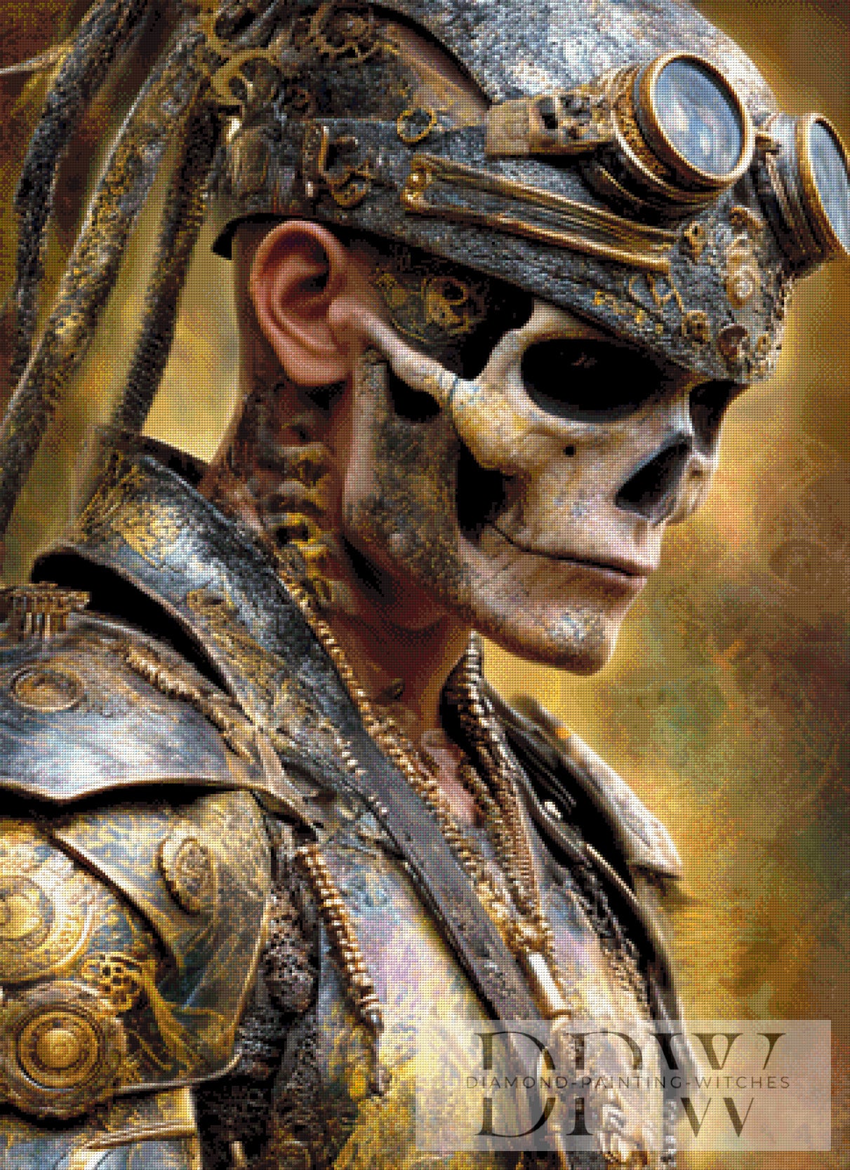 Golden Steampunkskull by Morrigan 80x110cm mit 190 Farben DPW-3055