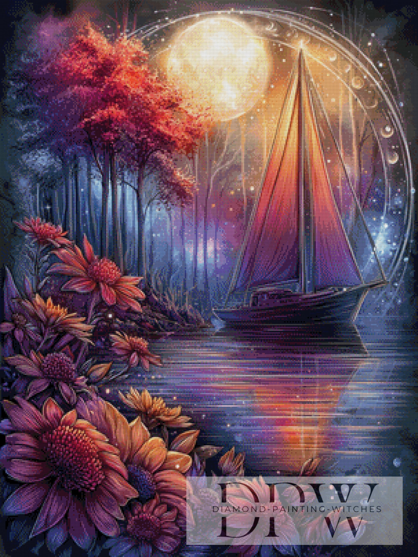 Bootsfahrt bei Nacht by _Sweet_Loco_AI 75x100cm mit 220 Farben DPW-3061