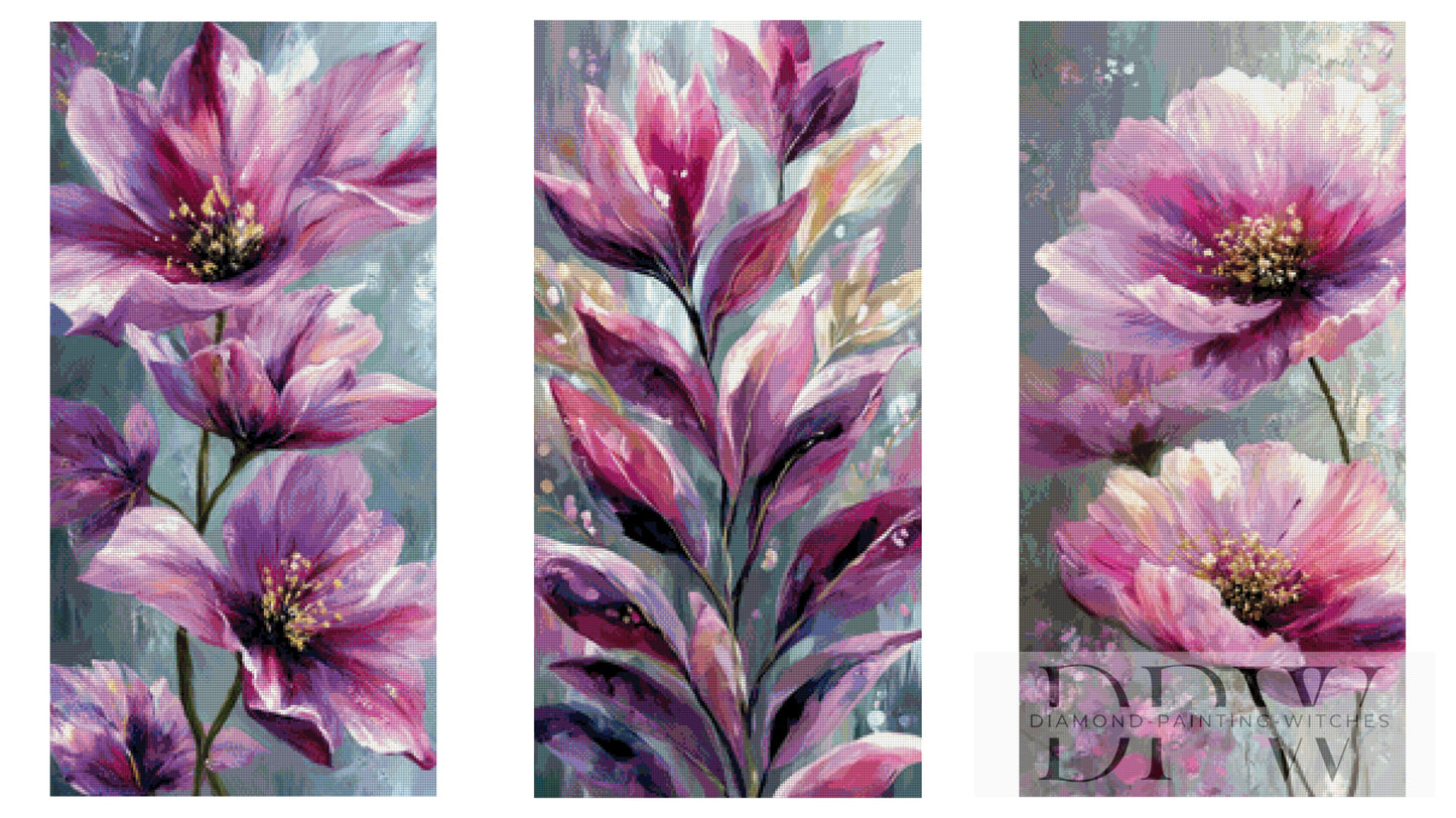 Mehrteiler - Purple Flowers by Morrigan 3x40x80cm DPW-3067