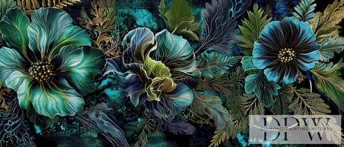 Abstract petrol flora by Pixxel Pics 140x60cm mit 220 Farben DPW-3095