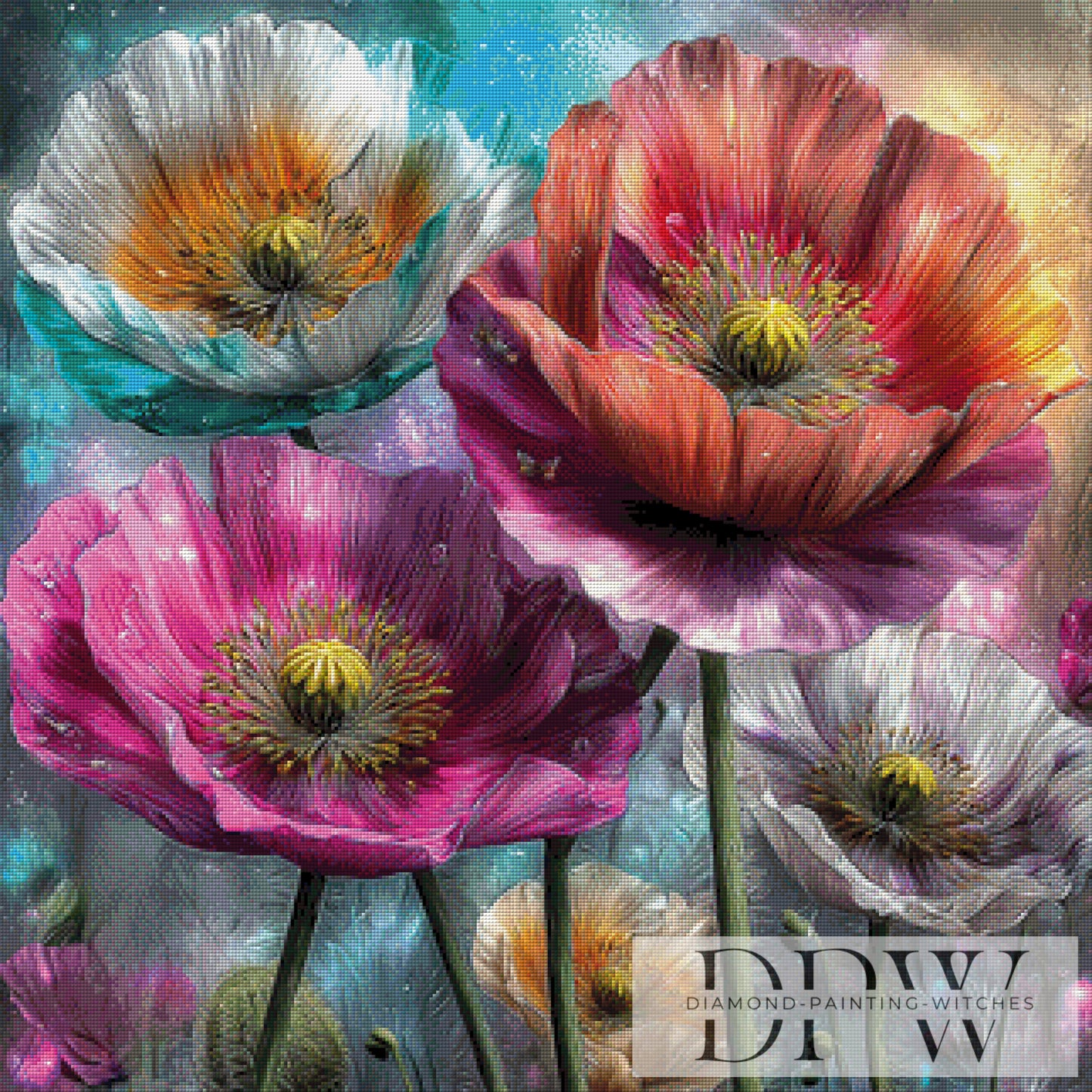 Bunter Mohn by CreatiVart 80x80cm mit 350 Farben DPW-3172