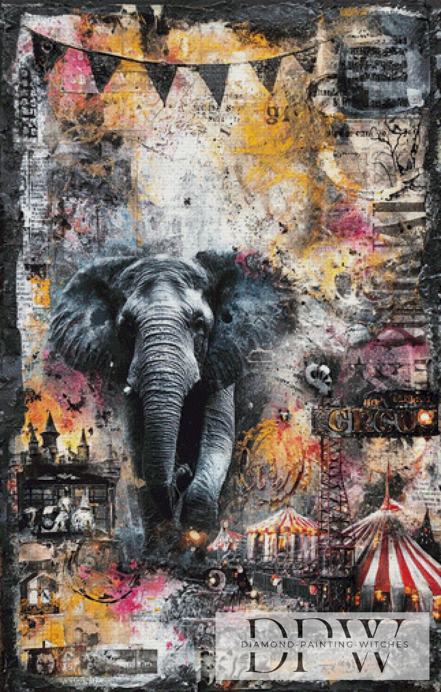 Vintage Elefant by ellufija 80x125cm mit 260 Farben DPW-3383