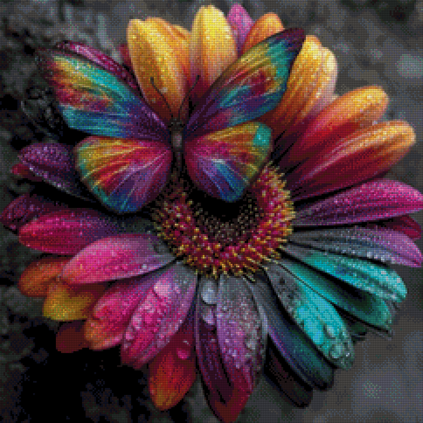 Bunter Falter trifft Blüte by theA.art 60x60cm mit 230 Farben DPW-3408