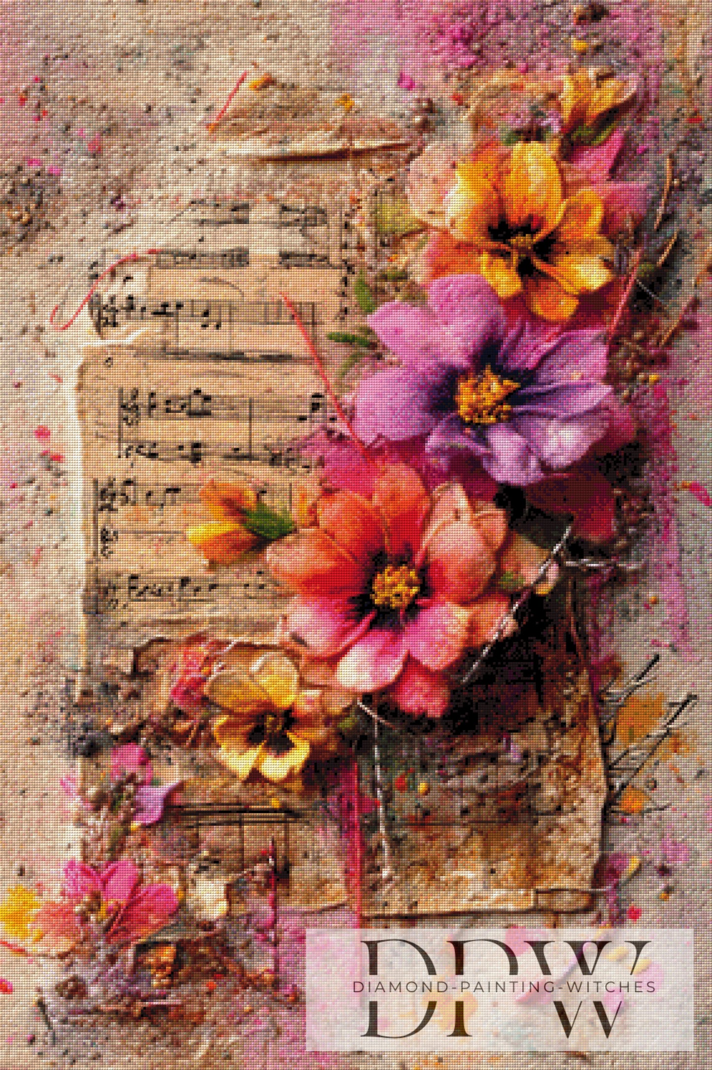 Vintage Blümchen by ellufija 70x105cm mit 280 Farben DPW-3437