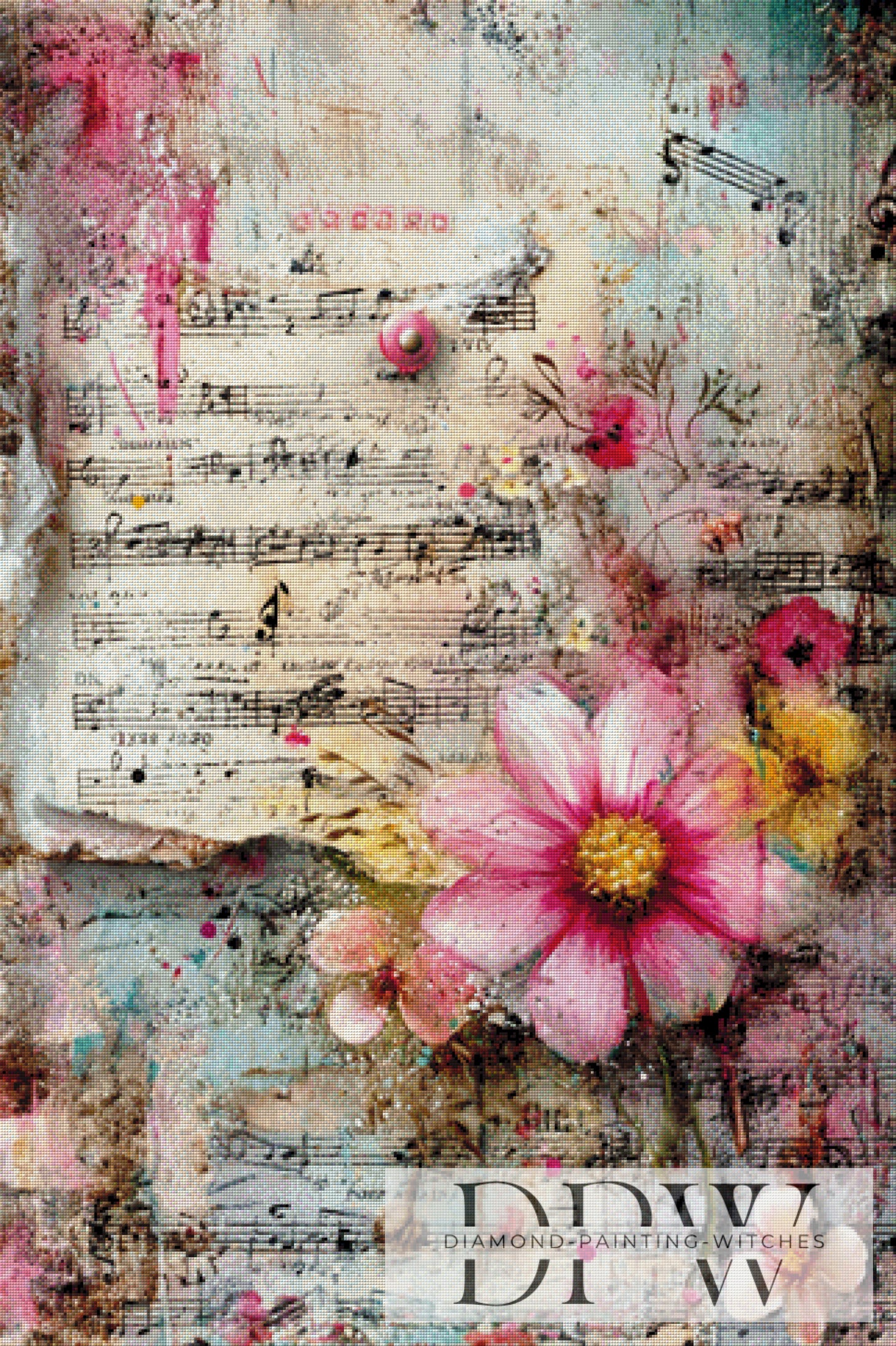 Vintage Blumennoten by ellufija 80x120cm mit 300 Farben DPW-3443