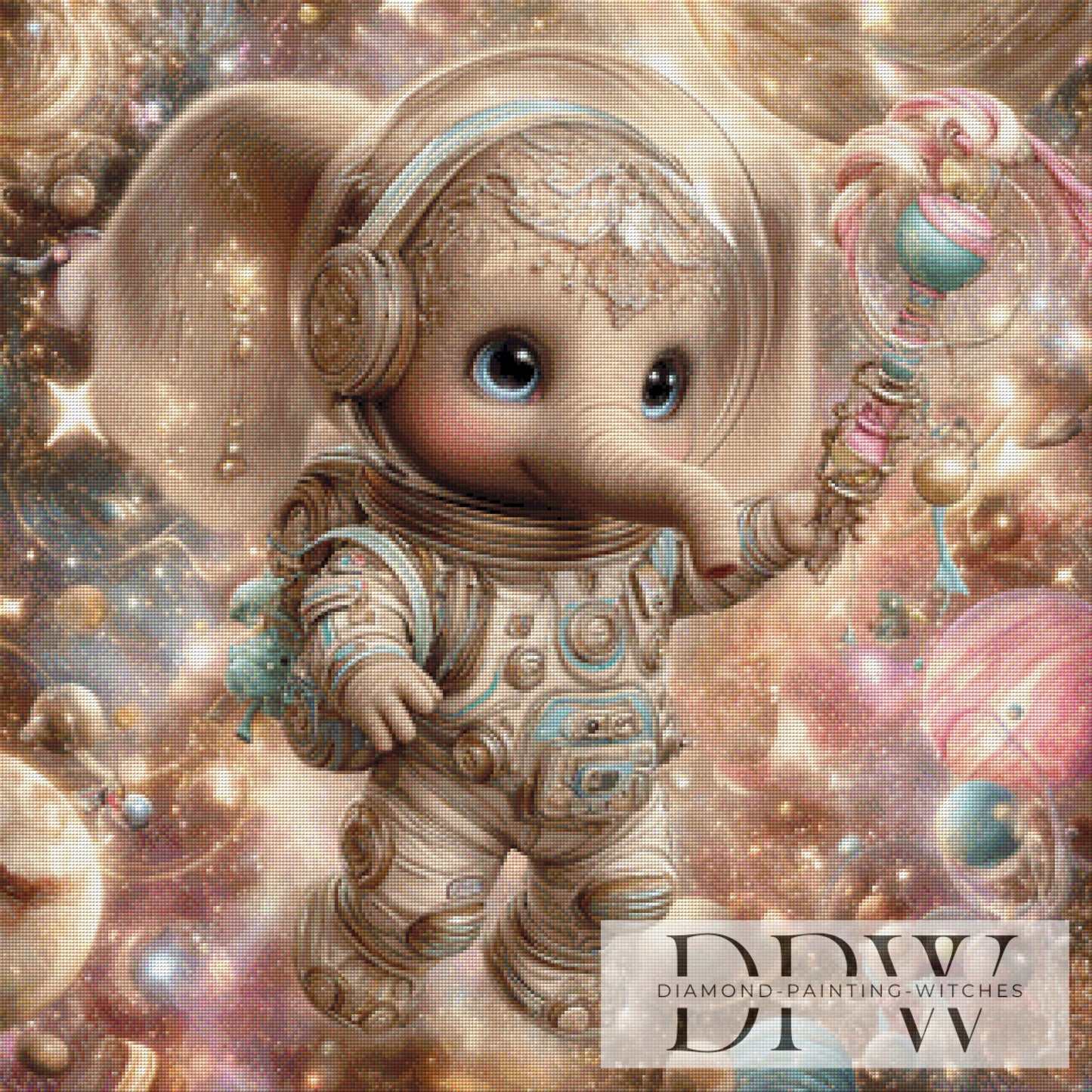 Astronautenelefant by Lisa Morgan 80x80cm mit 180 Farben DPW-3618