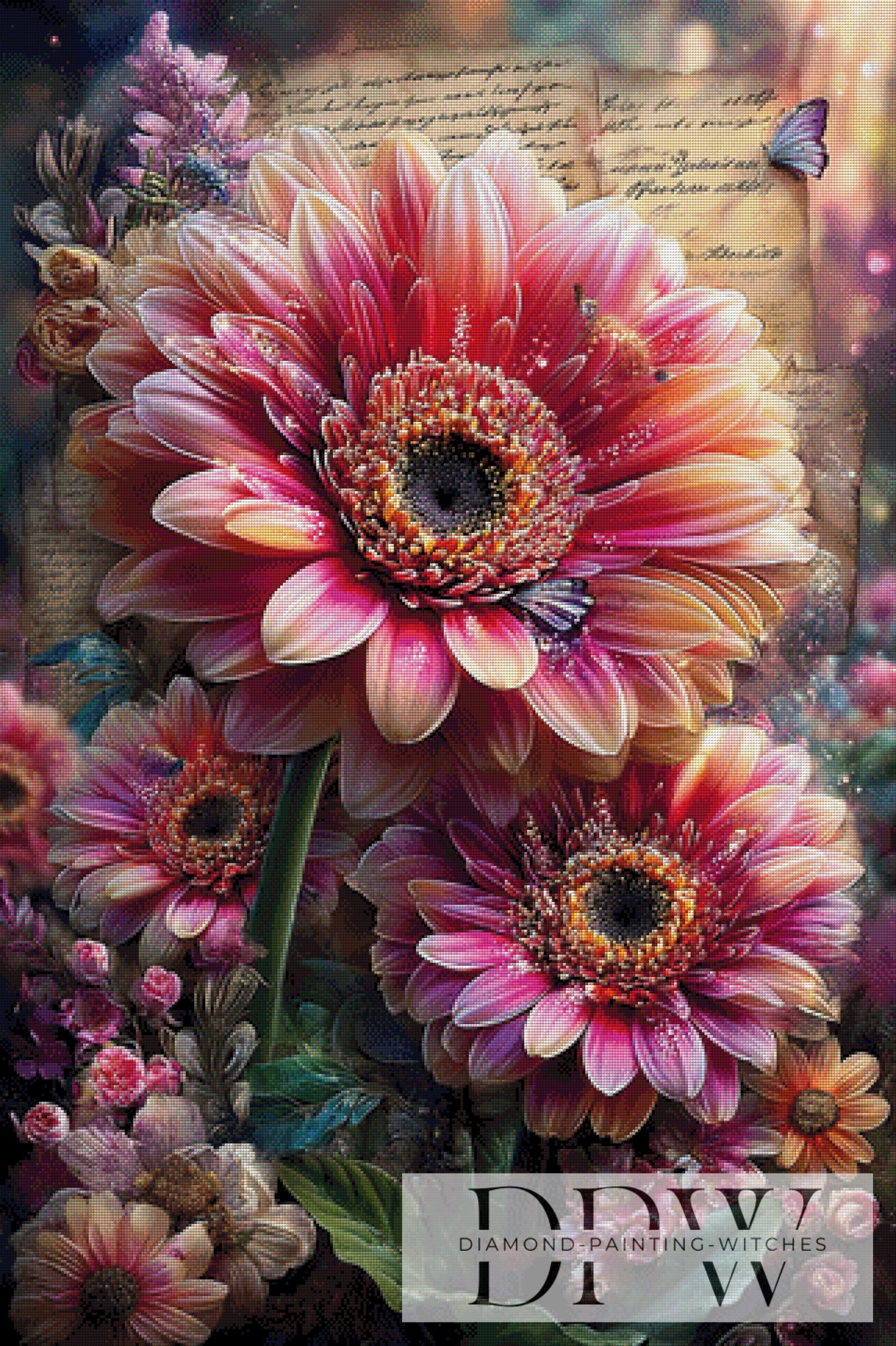 Vintage Gerbera by ellufija 80x120cm mit 330 Farben DPW-3638