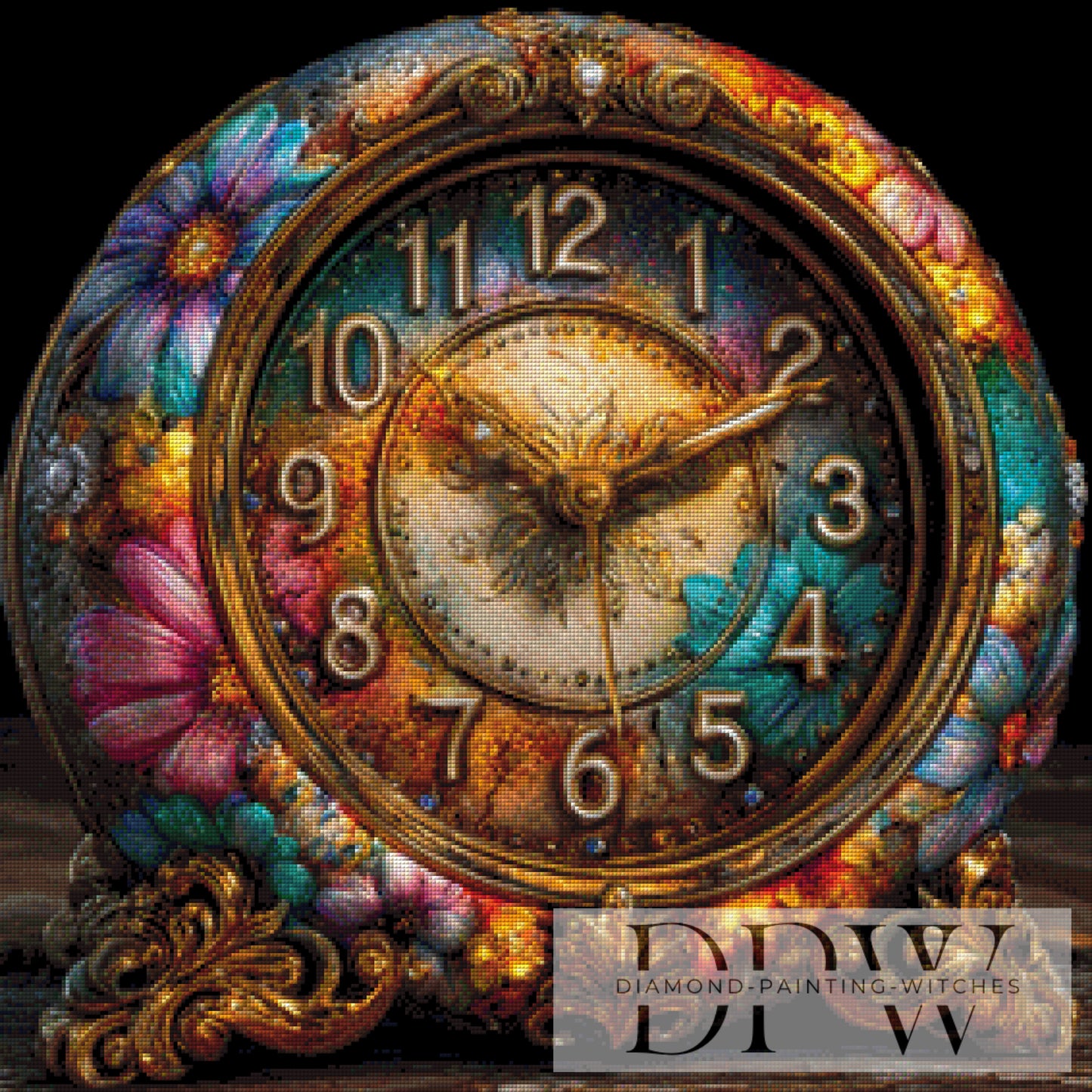 Clock of Flowers by Casalla Vendetta 70x70cm mit 280 Farben DPW-3702