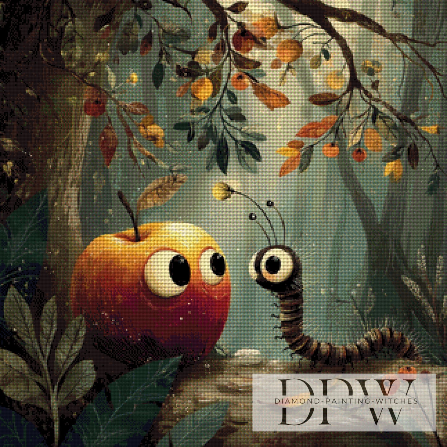 Wurm trifft Apfel by QN 80x80cm mit 155 Farben DPW-3739