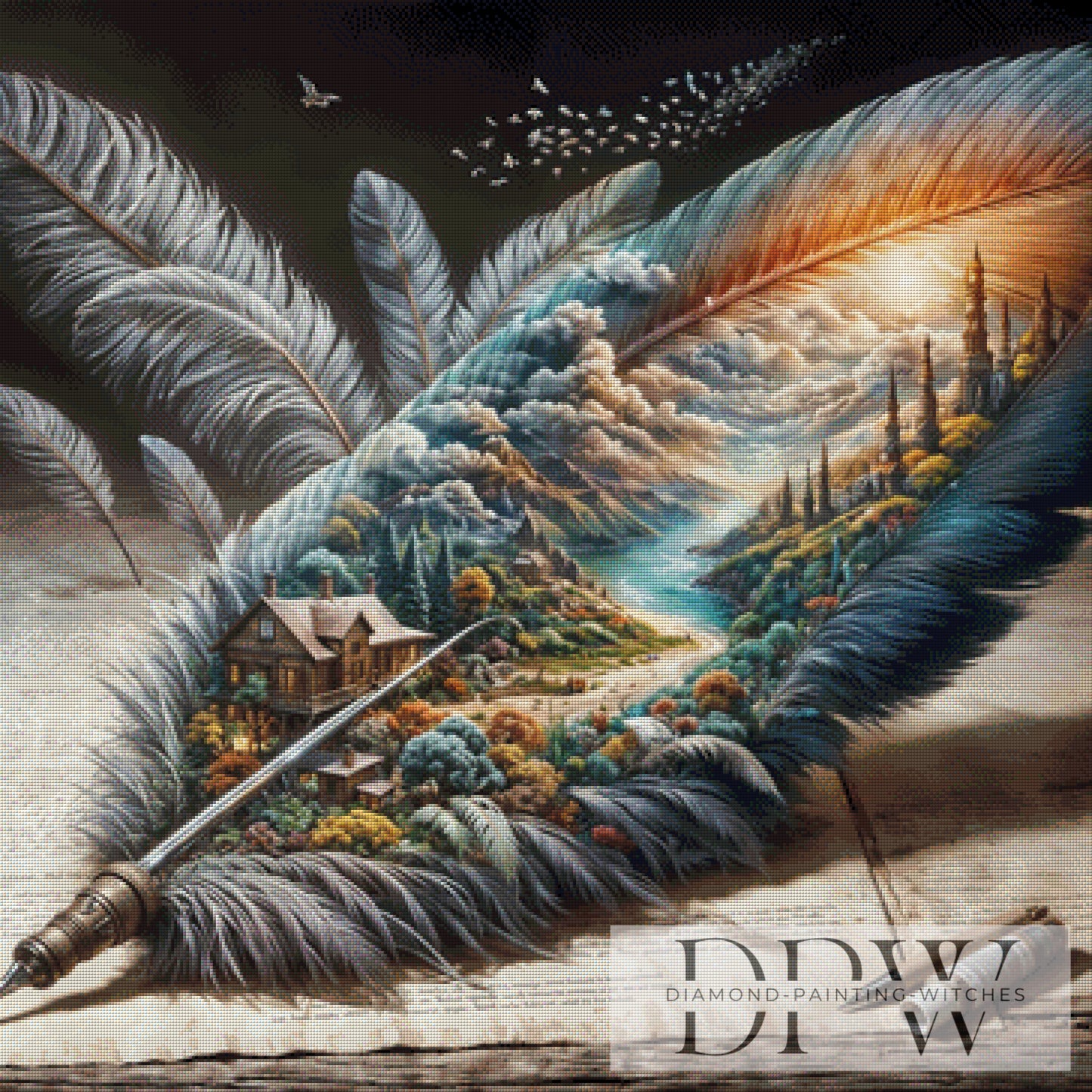 Landscape in a Feather by Pixxel Pics 90x90cm mit 200 Farben DPW-3797