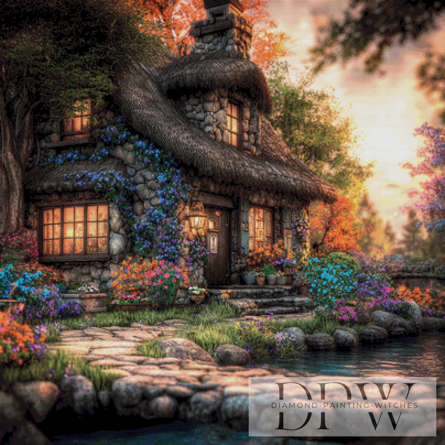 Das Haus am Teich by ellufija 100x100cm mit 310 Farben DPW-3868