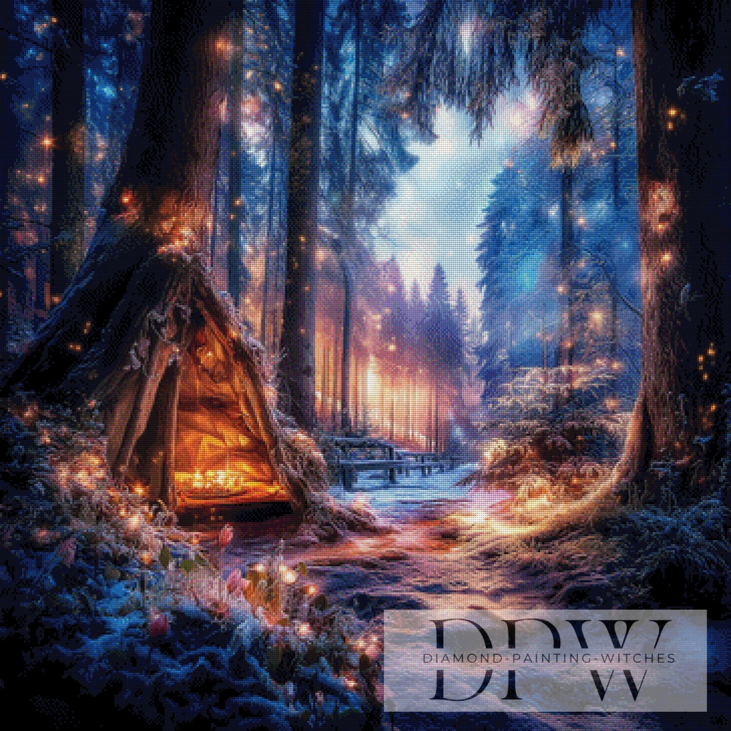 Lagerfeuer im Winterwald by ellufija 90x90cm mit 250 Farben DPW-3947