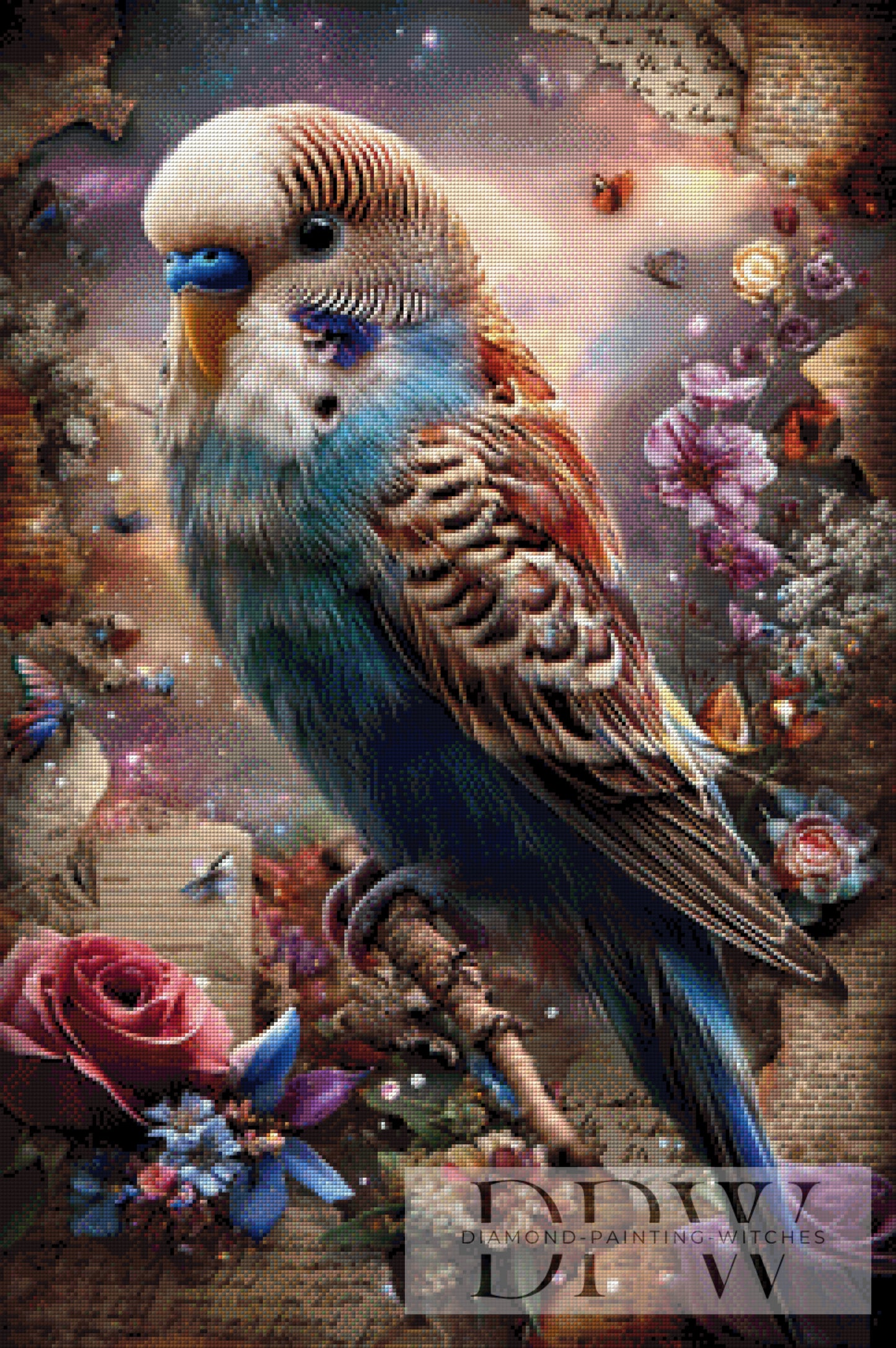 Vintage Wellensittich by ellufija 60x90cm mit 260 Farben DPW-3978