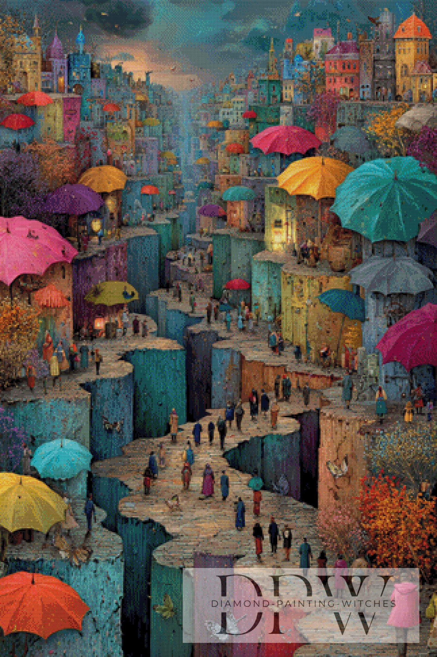 Stadt unter Schirmen by Moonlight 80x120cm mit 280 Farben DPW-3986