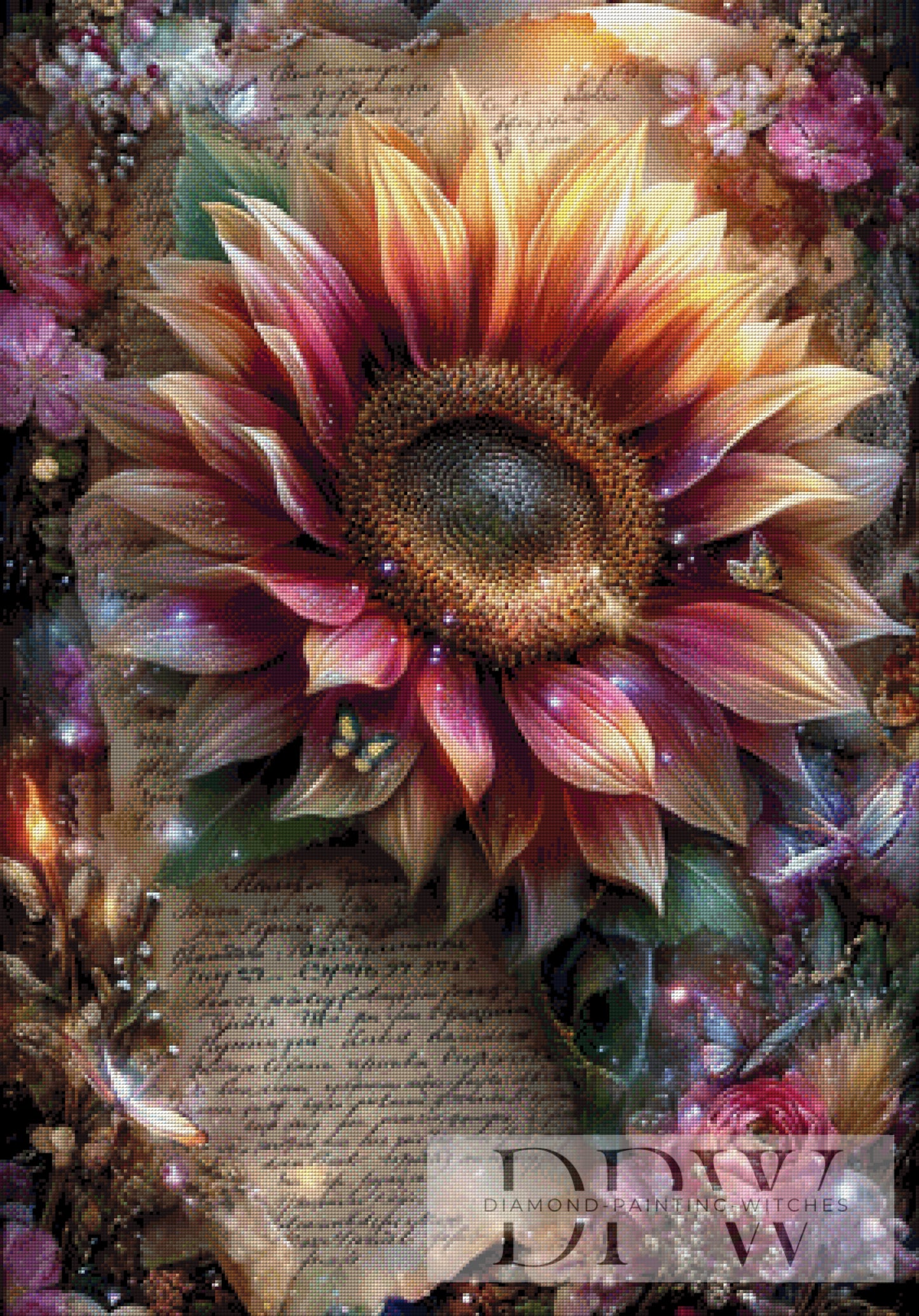 Vintage Sonnenblume by ellufija 70x100cm mit 270 Farben DPW-3987