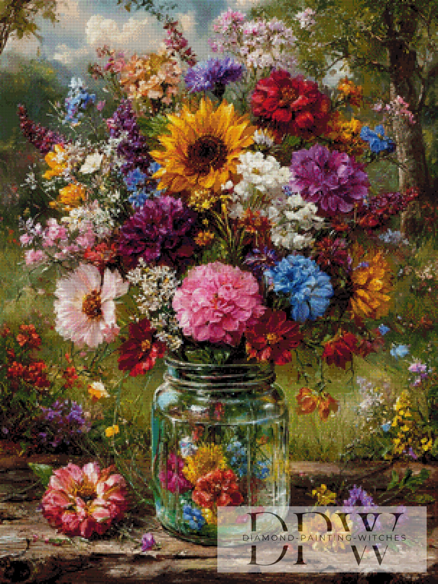 Wunderschöner Blumengruß by Moonlight 75x100cm mit 350 Farben DPW-4465