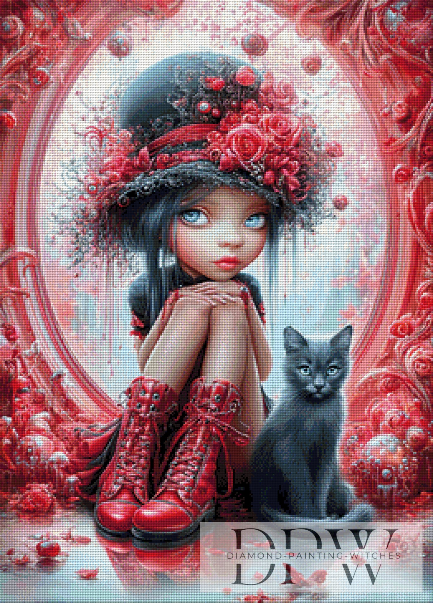Red boots - black cat by Catill 65x90cm mit 190 Farben DPW-5131