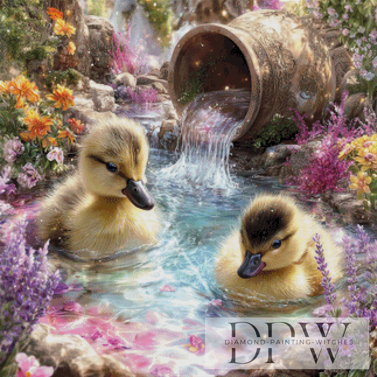 Entchen im Märchenbrunnen by Lisa Morgan 80x80cm mit 280 Farben DPW-5171