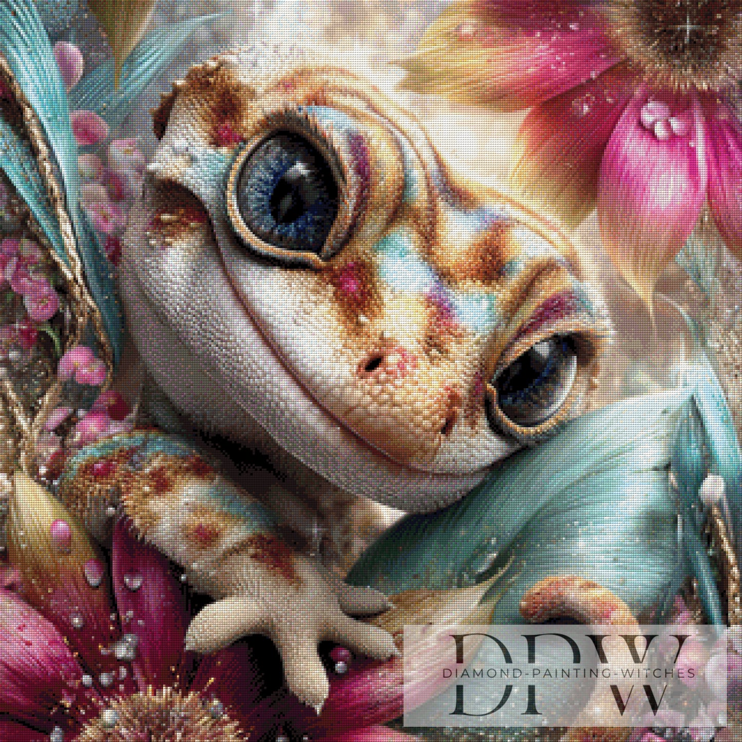 Blütenzauber Gecko by Lisa Morgan 80x80cm mit 300 Farben DPW-5176