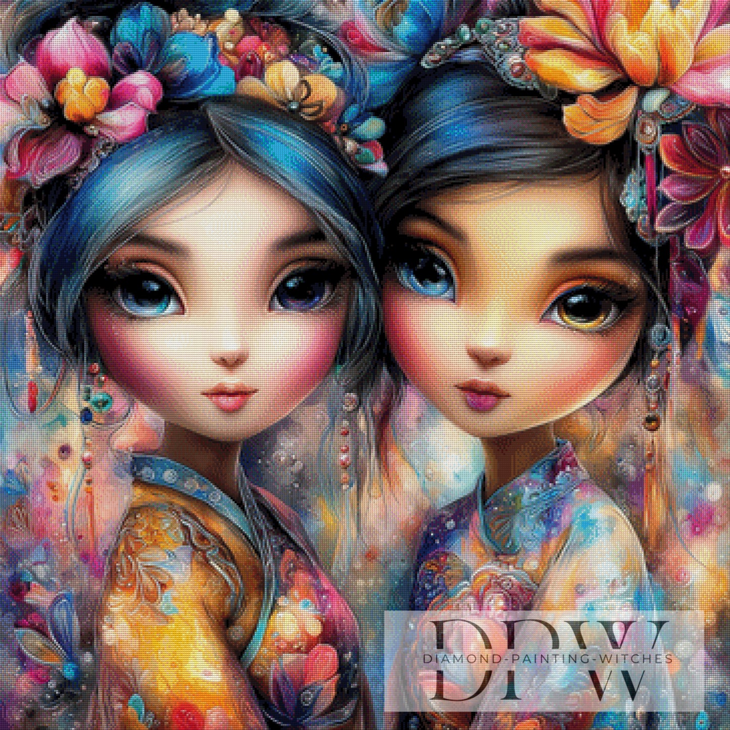 Floral Sisters by CleoDora 90x90cm mit 380 Farben DPW-6058