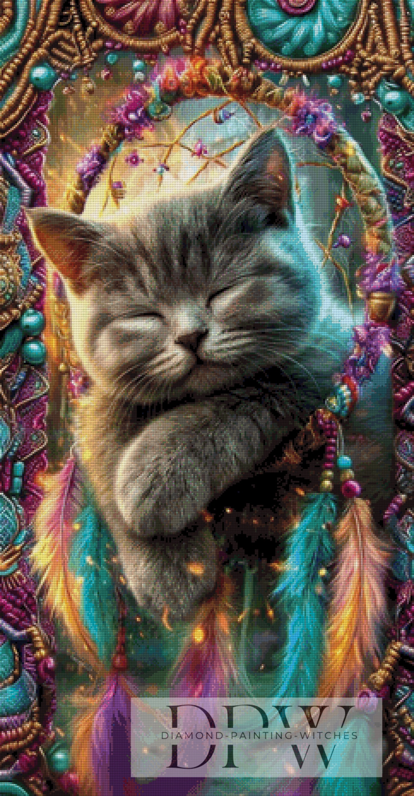 Katze im Traumfänger by Elly_A.I. 60x115cm mit 300 Farben DPW-6089