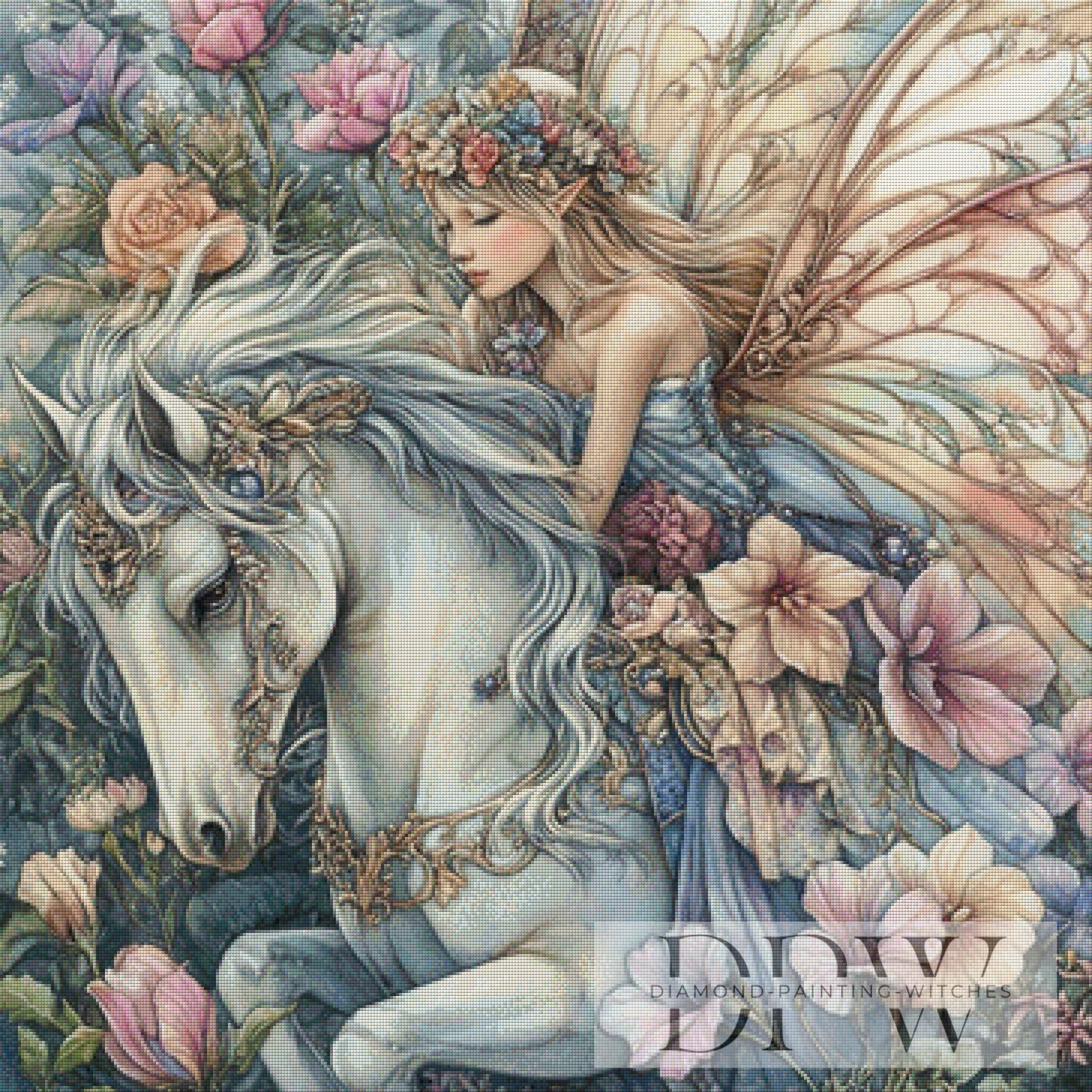 Reiterin des blühenden Traums by Elly_A.I. 90x90cm mit 160 Farben DPW-6122