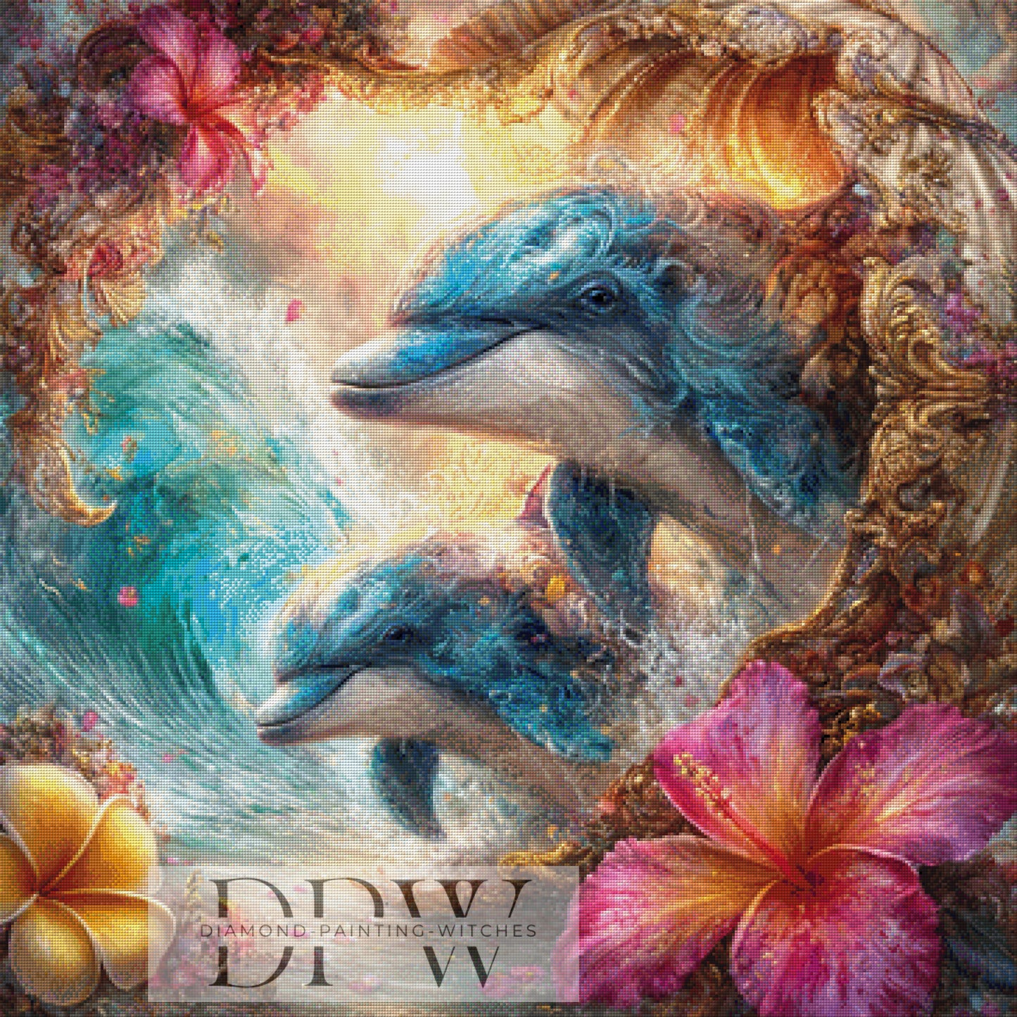 Delfinträume im Blütenmeer II by Lisa Morgan 90x90cm mit 340 Farben DPW-6159