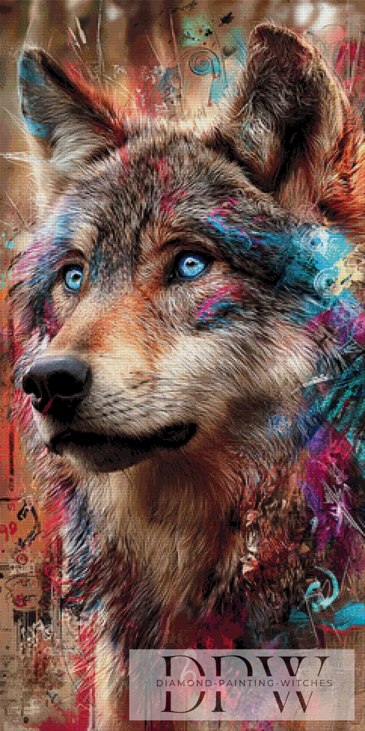 Wolf im Farbenrausch by ellufija 60x120cm mit 300 Farben DPW-6294