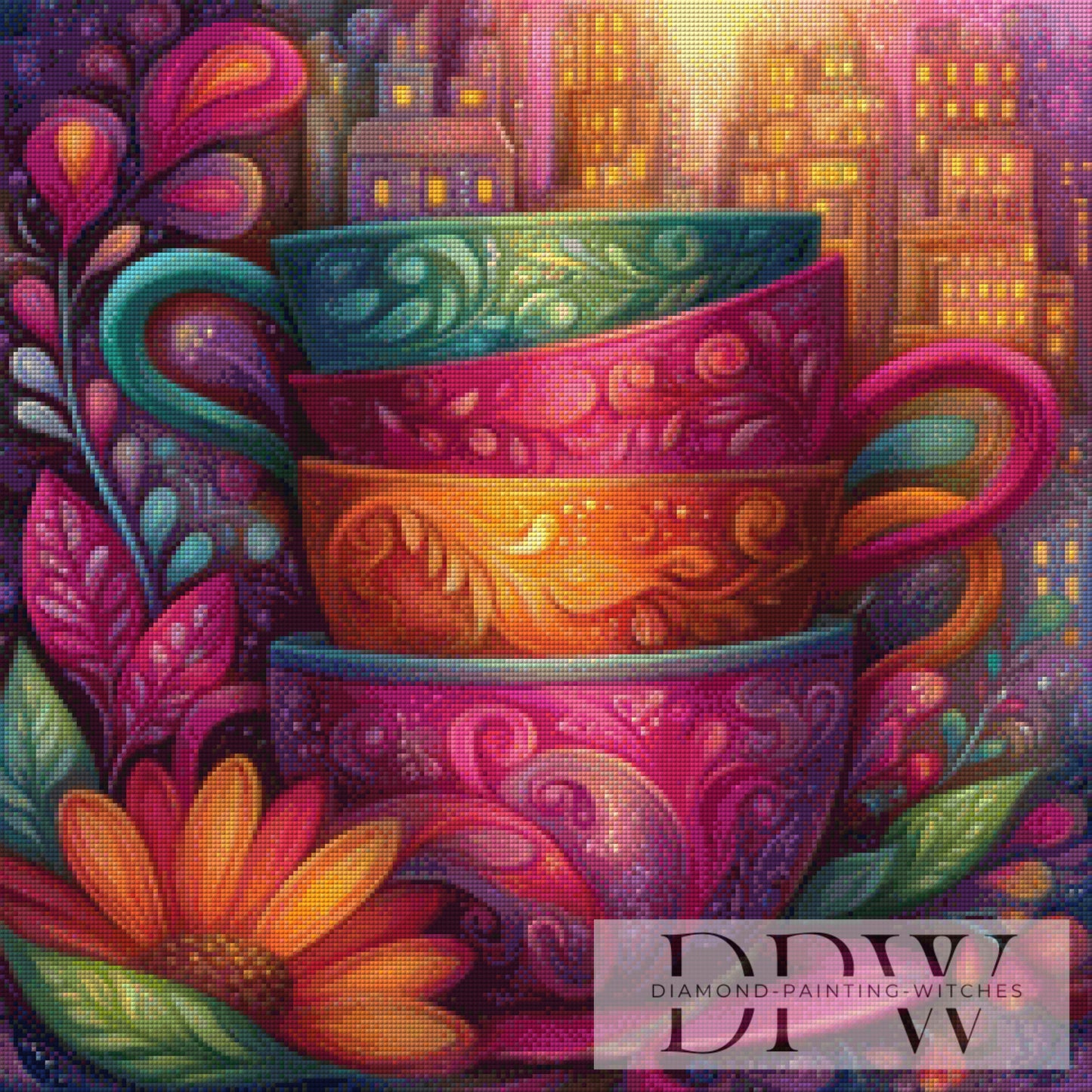 Tassenstapel I by Elly_A.I. 60x60cm mit 240 Farben DPW-6388