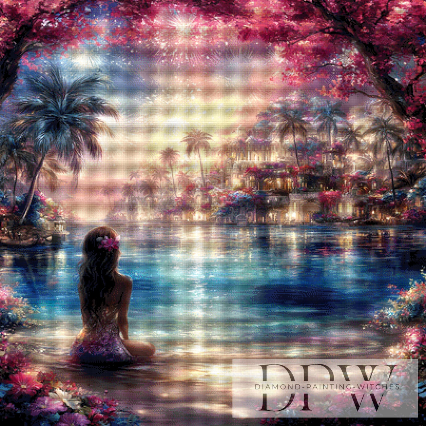 Feuerwerk am Strand by ellufija 100x100cm mit 300 Farben DPW-6417