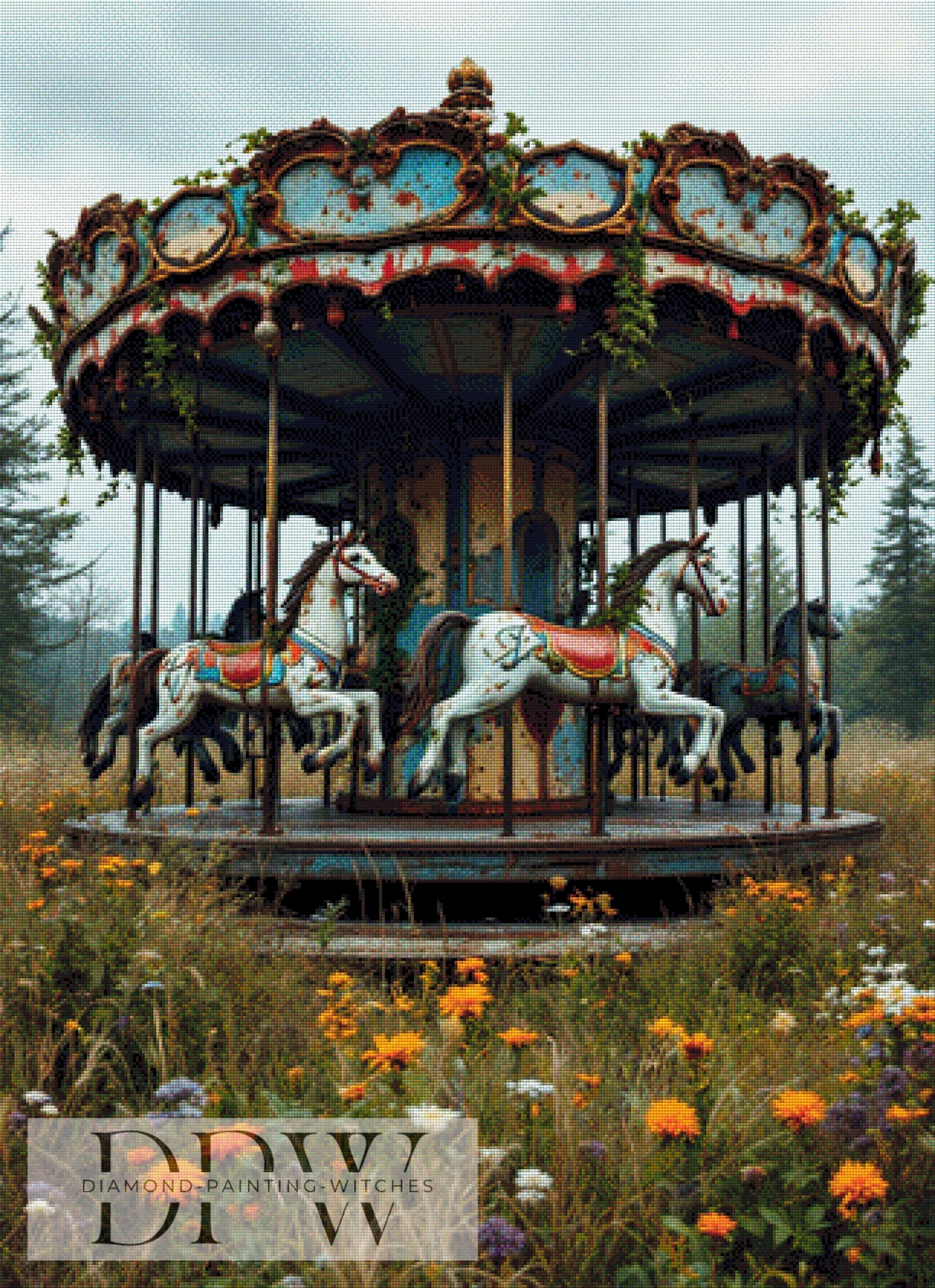 Karussell im Grünen by QN ,80x110cm mit 230 Farben DPW-686
