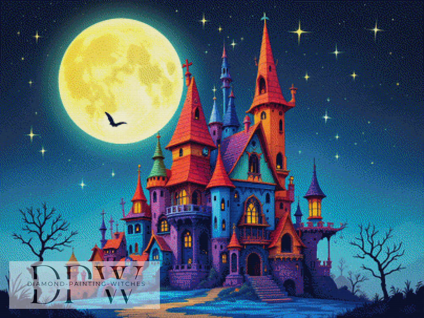 Schloss im Vollmond by QN, 100x75cm mit 255 Farben DPW-692